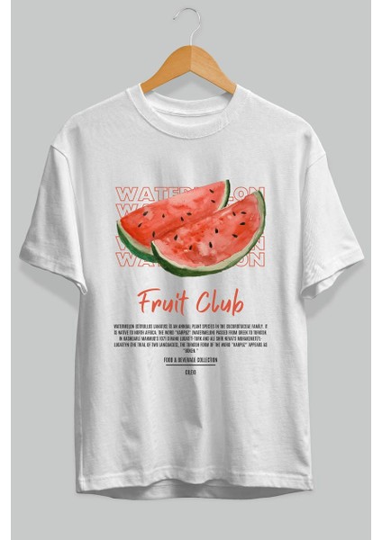 Watermelon Ön Baskılı Beyaz Oversize T-Shirt Erkek Kadın Pamuk Bisiklet Yaka Tişort