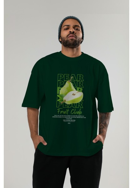 Pear Ön Baskılı Yeşil Oversize T-Shirt Erkek Kadın Pamuk Bisiklet Yaka Tişort indirimleri