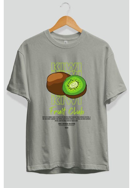 Kiwi Ön Baskılı Gri Oversize T-Shirt Erkek Kadın Pamuk Bisiklet Yaka Tişort modelleri