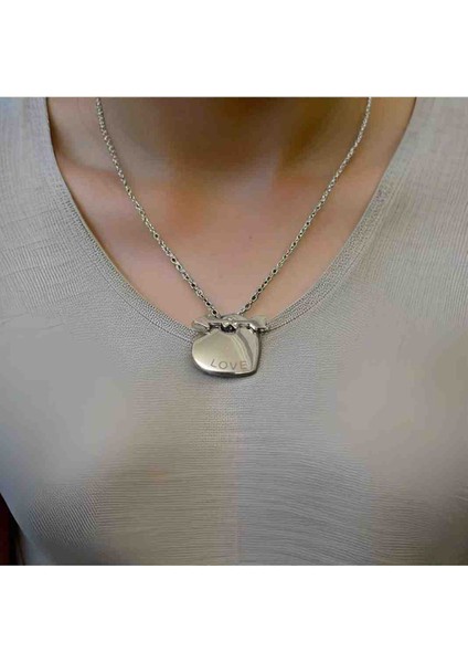 Kalp Ok Detaylı Çelik Kolye modelleri