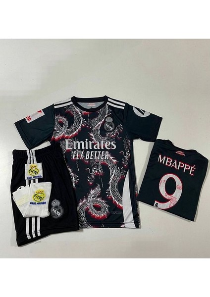 R. Madridd 2024/25 Sezon Dragon Desenli Kylian Mbappe Çocuk Forma 4'lü Set (Arma-Black-Red) fiyatları