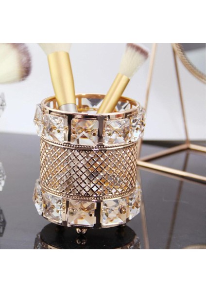 Altın Renkli Dekoratif Makyaj Fırçası ve Kalemlik Düzenleyici