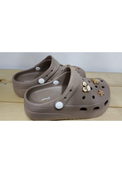 Yeni Sezon Ortopedik Yüksek Taban Taşlı Kız Çocuk Camel Renkli Terlik modelleri