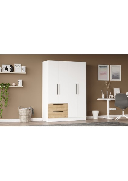 Krish 4 Kapaklı 2 Çekmeceli Gardırop Elbise Dolabı Sepet-Beyaz Krı4-Sw modelleri