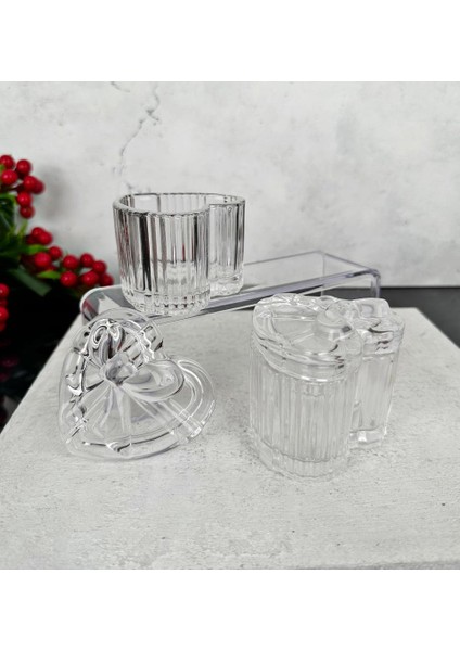 2'li Fiyonk Model Kapaklı Cam Kutu Şekerlik Kalp