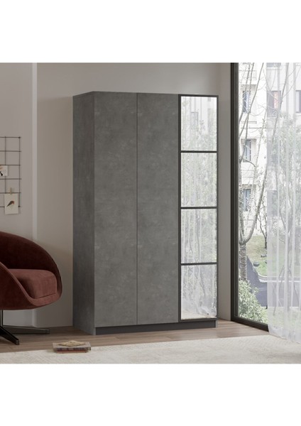Teeny 3 Kapaklı Çekmeceli Aynalı Gardırop Elbise Dolabı Beton Tee1-Rg fiyatları