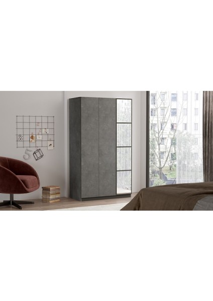 Teeny 3 Kapaklı Çekmeceli Aynalı Gardırop Elbise Dolabı Beton Tee1-Rg modelleri