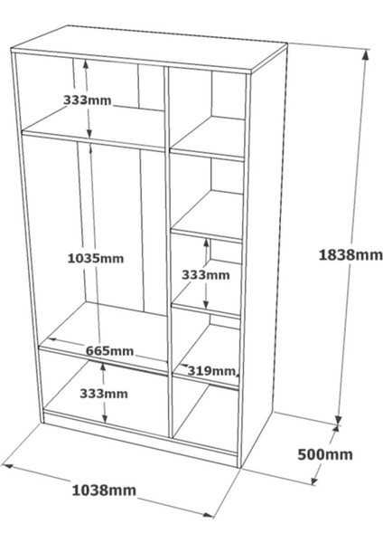 Teeny 3 Kapaklı Çekmeceli Aynalı Gardırop Elbise Dolabı Beton Tee1-Rg indirimleri