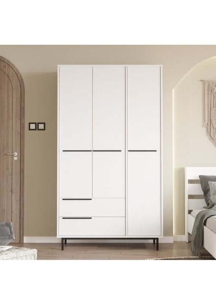 Bohem Gardırop 3 Kapı 2 Çekmece Metal Ayaklı 196CM Beyaz BOH15-W fiyatları