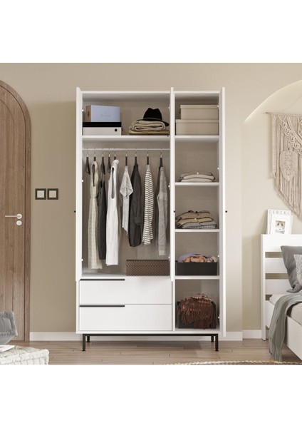 Bohem Gardırop 3 Kapı 2 Çekmece Metal Ayaklı 196CM Beyaz BOH15-W fırsatları