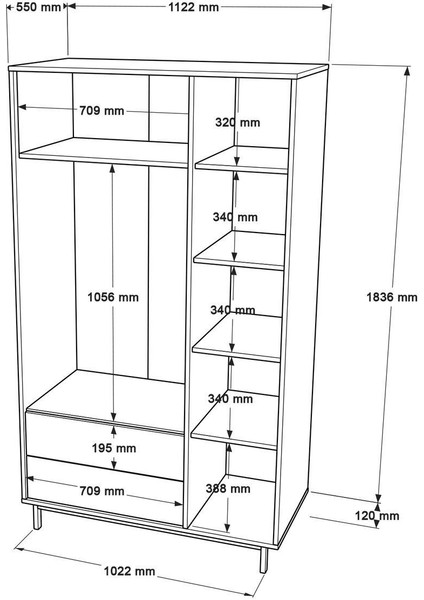 Bohem Gardırop 3 Kapı 2 Çekmece Metal Ayaklı 196CM Beyaz BOH15-W
