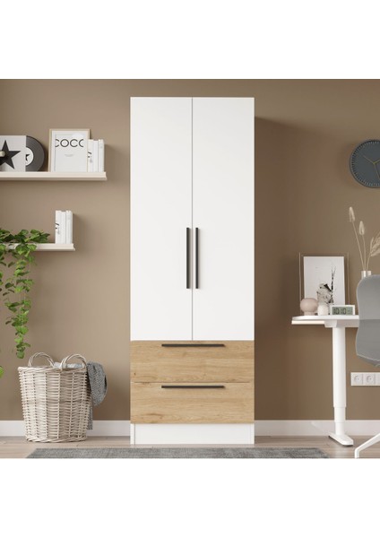 Krish 2 Kapaklı 2 Çekmeceli Gardırop Elbise Dolabı Sepet-Beyaz Krı2-Sw
