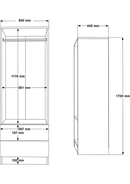 Krish 2 Kapaklı 2 Çekmeceli Gardırop Elbise Dolabı Sepet-Beyaz Krı2-Sw