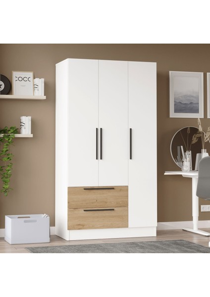 Krish 3 Kapaklı 2 Çekmeceli Gardırop Elbise Dolabı Sepet-Beyaz Krı3-Sw fiyatları