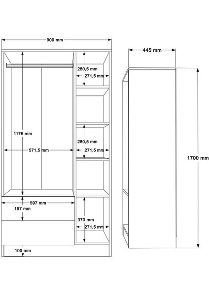 Krish 3 Kapaklı 2 Çekmeceli Gardırop Elbise Dolabı Sepet-Beyaz Krı3-Sw