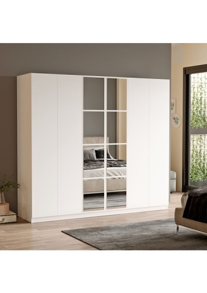 Teeny 6 Kapaklı Çekmeceli Aynalı Gardırop Elbise Dolabı Beyaz Tee3-W fiyatları