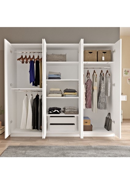 Teeny 6 Kapaklı Çekmeceli Aynalı Gardırop Elbise Dolabı Beyaz Tee3-W fırsatları