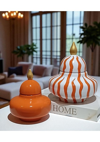 Fleure, Seramik, El Boyaması Turuncu Zebra Desenli Şah Küp Vazo fiyatları