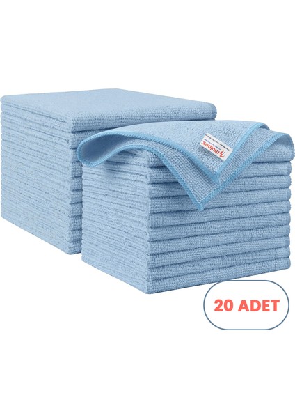 Mikrofiber Temizlik Bezi 20 Adet - 40X40 Cm, 375 Gsm, Parlak Dokulu, 60 gr ±2, Yüksek Emici, Iz Bırakmaz
