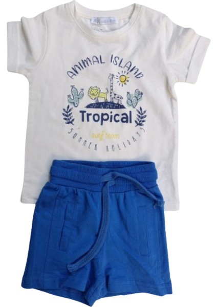 Erkek Çocuk Zoo/Tropikal Baskılı Tişört ve Düz Şort Takımı modelleri