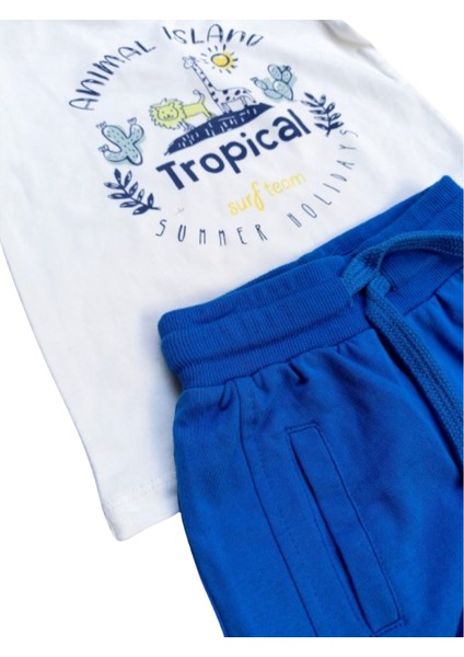 Erkek Çocuk Zoo/Tropikal Baskılı Tişört ve Düz Şort Takımı fırsatları