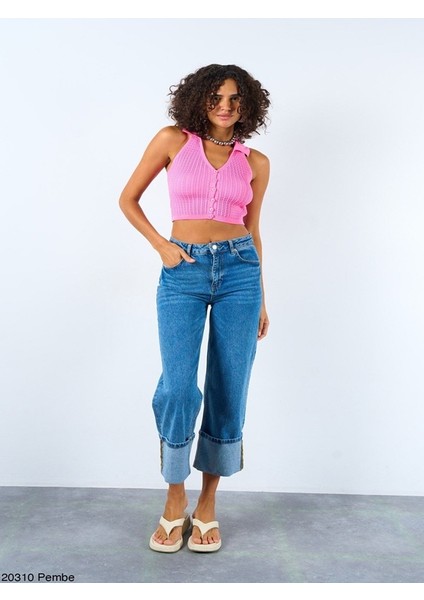 Sırtı Açık Crop Bluz Saç Örgü Desenli fiyatları