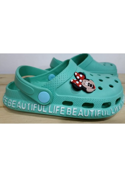 Yeni Sezon Cross Mıckey Mouse Model Unısex Çocuk Su Yeşili Renkli Terlik