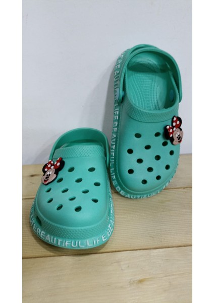 Yeni Sezon Cross Mıckey Mouse Model Unısex Çocuk Su Yeşili Renkli Terlik fırsatları