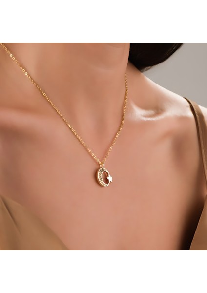 Ay Yıldız Çelik Kolye - Altın Kaplama fırsatları