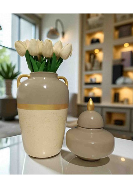 Seramik, El Boyaması Dekoratif Desenli Vazo Şah Küp