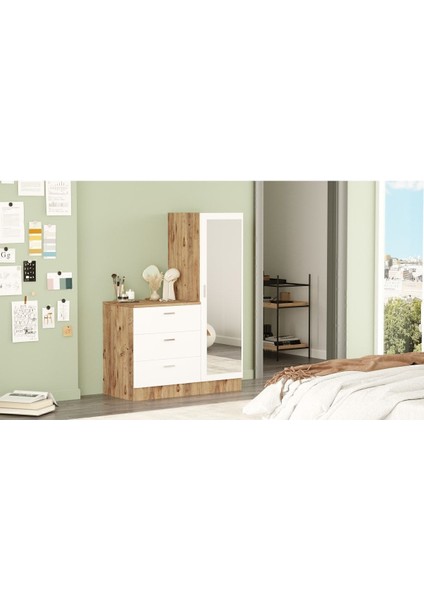 Oswin Aynalı Şifonyer Gardırop Çam-Beyaz Osw6-Aw modelleri