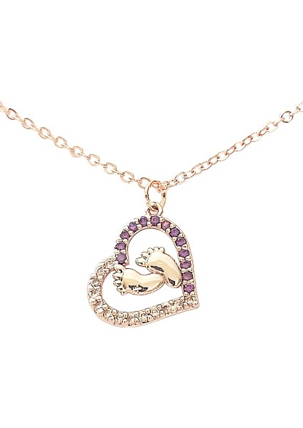 Kalpte Taşınan Adımlar - Altın Kaplama Bebek Ayak Izli Kalp Kolye