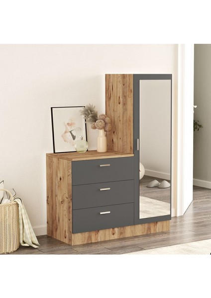 Oswin Aynalı Şifonyer Gardırop Çam-Antrasit Osw6-Aa fiyatları