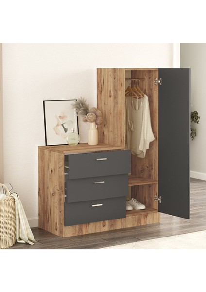 Oswin Aynalı Şifonyer Gardırop Çam-Antrasit Osw6-Aa fırsatları