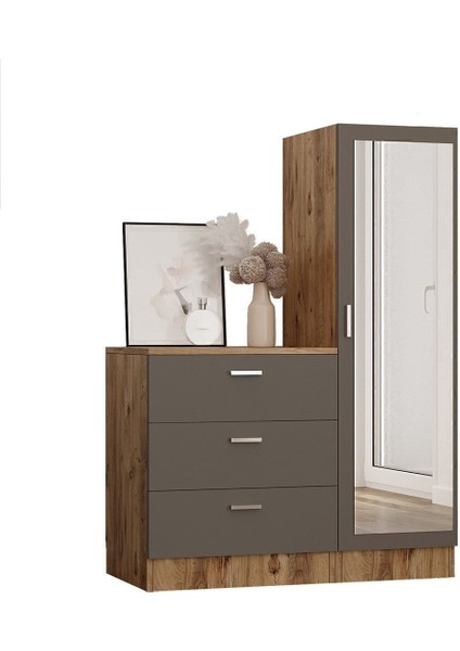 Oswin Aynalı Şifonyer Gardırop Çam-Antrasit Osw6-Aa indirimleri