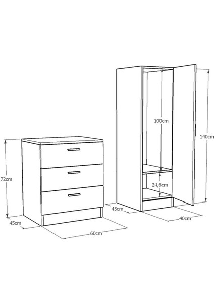Oswin Aynalı Şifonyer Gardırop Çam-Antrasit Osw6-Aa