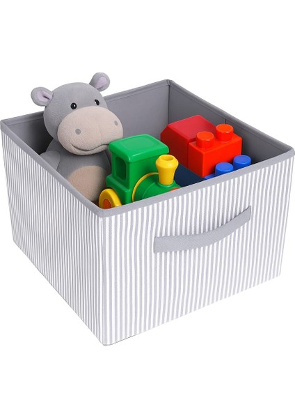 30X30 Gri Çizgili Kartonlu Organizer Hurç – Tutma Kulplu, Katlanabilir, Dayanıklı Saklama Kutusu fiyatları