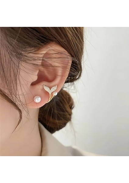 Işıltılı Deniz Kızı - Balık Kuyruğu Paslanmaz Çelik Inci Küpe modelleri