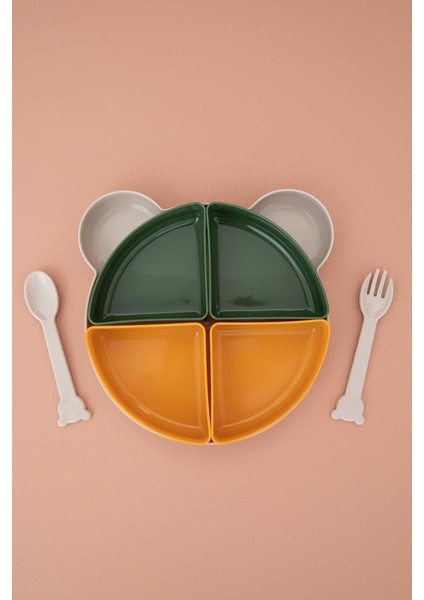 Tabldot Mama Tabağı Çıkarılabilir Kaseli - Tepsili 4 Bölmeli Çatal Kaşıklı Ayıcık Beslenme Kabı