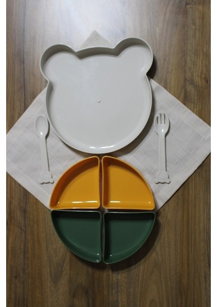 Tabldot Mama Tabağı Çıkarılabilir Kaseli - Tepsili 4 Bölmeli Çatal Kaşıklı Ayıcık Beslenme Kabı fırsatları