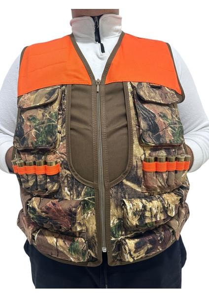 Avcı Yeleği - 50 Fişek Kapasiteli - Meşe Desen - 12 Kalibre - Turuncu Omuzlu fiyatları