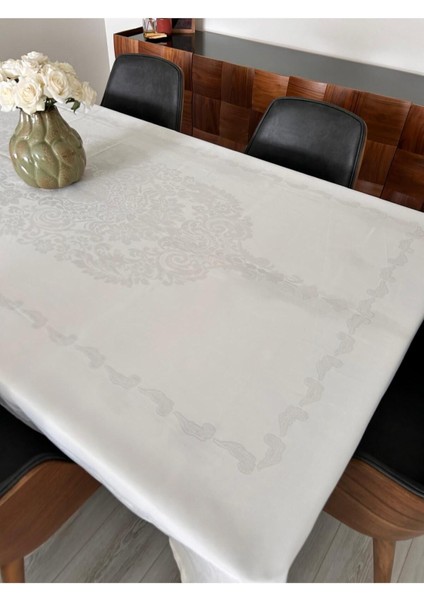 Beyaz Jumbo Dertsiz Pano Masa Örtüsü | Kir Leke Tutmaz Sıvı Geçirmez | Jakarlı Beyaz Masa Örtüsü fiyatları