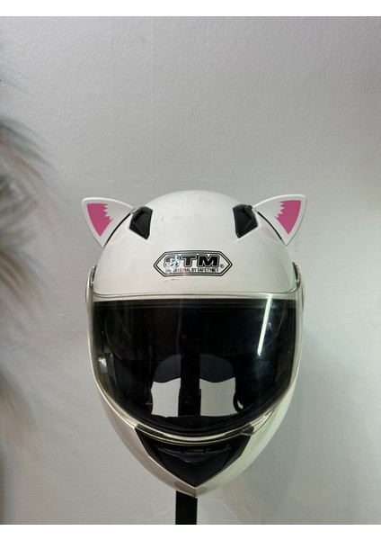 Motor & Motosiklet Pembe Desenli Kedi Kulak Kask Dış Aksesuarı