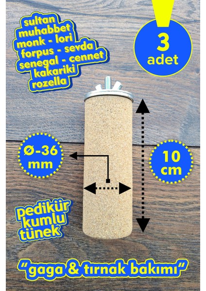 Venty 3 Adet Pedikür Kumlu Papağan Tüneği 10 cm / Ø 36 mm | Sultan | Muhabbet | Forpus | Monk | Lori | Sevda | Cennet | Kakariki