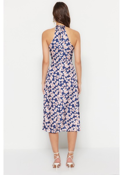 Shopeonly lacivert A Kesim Midi Dokuma Yırtmaçlı Elbise indirimleri