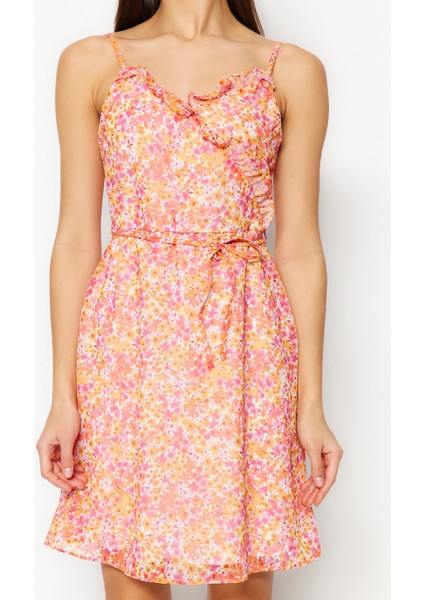 Shopeonly pembe A Kesim Mini Dokuma Astarlı Fırfırlı Çiçekli Elbise fırsatları