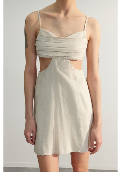 Shopeonly ekru Mini Dokuma Nervür ve Pencere Detaylı Elbise fırsatları