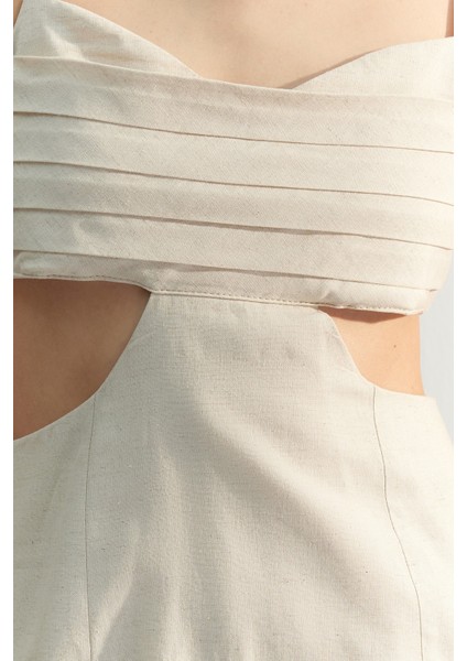 Shopeonly ekru Mini Dokuma Nervür ve Pencere Detaylı Elbise indirimleri