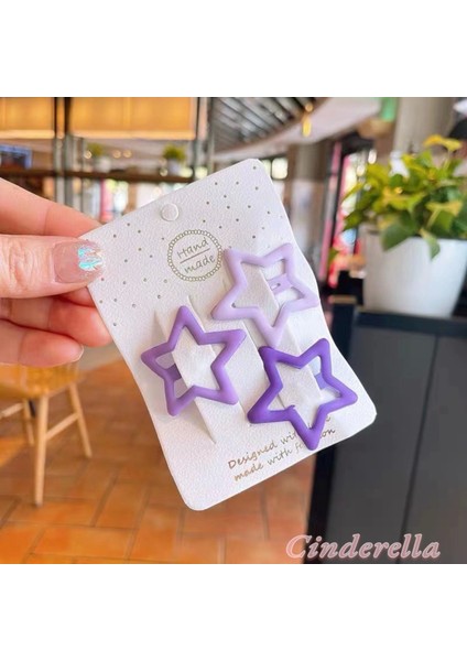 3'lü Büyük Mat Soft Mor Renkli Yıldız Çıt Çıt Toka Seti 4.2cm - Yıldızlı Çıtçıtlı Çocuk Saç Tokası