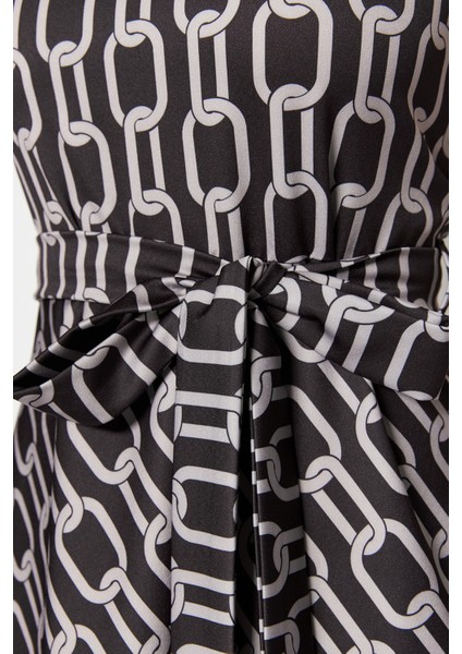 Shopeonly siyah Kuşaklı A Kesim Mini Dokuma Çiçekli Elbise indirimleri